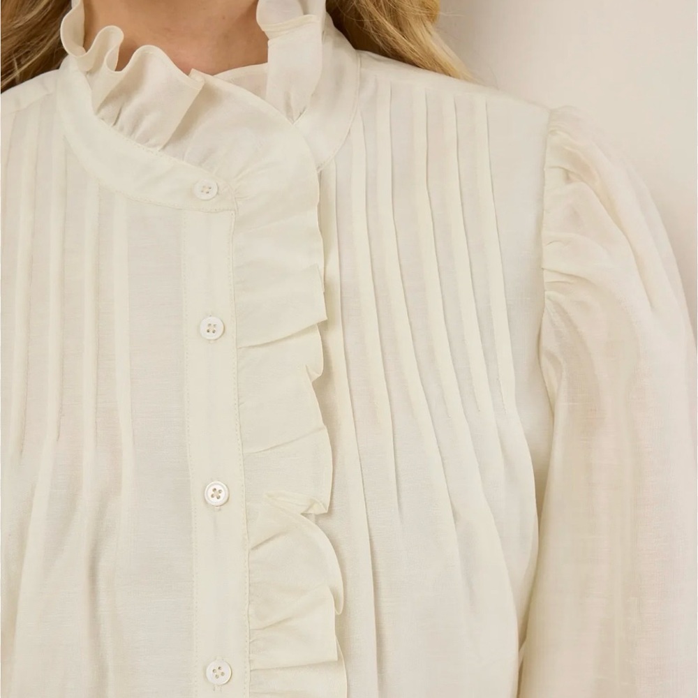 Chic Cream Ruffle Button-Down Blouse - Picture 2 of 5